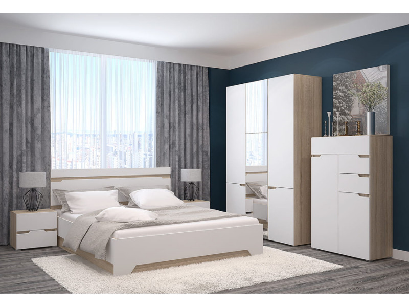   Спальня с 3-х створчатым шкафом и комодом Анталия Венге-Белый софт 